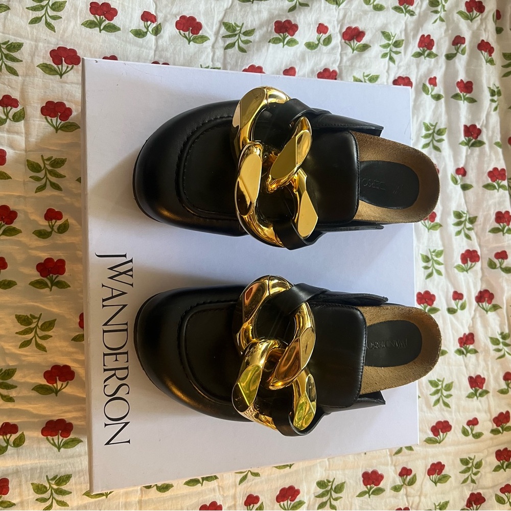 JW Anderson Black and Gold Chain Mules